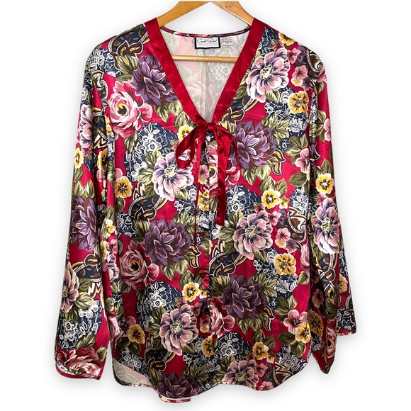 Vintage Floral Satin Matching Shirt & Pants Set - Picture 4 of 11